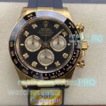 ARF Swiss 1:1 Replica Yellow Gold Rolex Daytona Black Diamond Face Oysterflex Strap Watch 